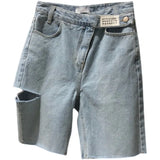 GETADME Large Size Hole Denim Shorts 2025 New Summer Women's Chic Design High Waisted Five Point Fashion Casual Straight Leg Shorts Tide