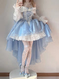 GETADME 2026 New French Romantic Lolita Elegant Dress Irregular Cosplay Princess Puff Sleeve Bowknot Flower Mesh Fantastic Fairy Dresses