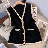 GETADME Women's Clothing Temperament Knitted Vest Cardigan Autumn/Winter Elegant Pockets Sweater Lady Basic V-neck All-match Button Tops