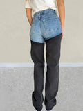 GETADME Trashy Y2K 2000S Washed Blue Black Patchwork Slim Stretch Jeans Pants For Women Clothing Casual Lady Denim Trousers Ropa Mujer
