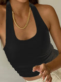 GETADME White Halter Sexy Backless Tank Tops for Women Streetwear 2025 Sleeveless Ribbed Knit Vest Top Cropped Feminino