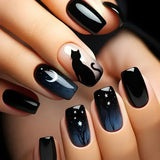 GETADME 24Pcs Short Square Coffin False Nails Square Fake Nails with Glue French Glitter Wearable Acrylic Nails Set Press on Nail Tips