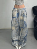 GETADME American street fashion washed printed jeans for men and women high street hip-hop straight leg loose wide leg casual pants y2k