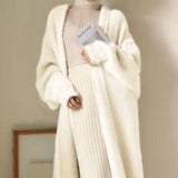 Getadme-white Long Cardigan for women 2024 winter clothes Knitted fluffy long sleeve Cashmere sweater coat clotkorean style warm vintage
