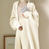 Getadme-white Long Cardigan for women 2024 winter clothes Knitted fluffy long sleeve Cashmere sweater coat clotkorean style warm vintage