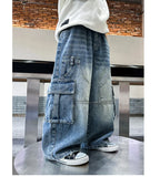 GETADME Boys Retro Jeans Spring Autumn New Teenager Children Fried Street Handsome Straight Loose Wide-leg Pants Kids Cargo Denim Jeans