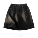 GETADME Men's Denim Shorts Distressed Ripped Torn Hole Summer Street Urban Fashion Essential Classic Comfortable Breathable Jorts
