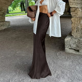 Jupe longue maxi élégante et ample en satin marron vintage GETADME Trendix pour femme, taille haute, coupe slim, idéale pour une soirée décontractée.