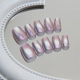 GETADME 24Pcs Rainbow Color Glow Cat Eye Press on False Nails with Glue Glitter Short Square Nails Sweet Cool Gradient Summer Fake Nails