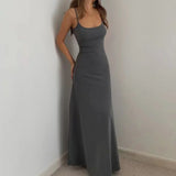 GETADME Summer Women's New Style Fashionable Simple Temperament Sling Long Backless Thin Waist Sexy Sweet Spicy Long Casual Dress