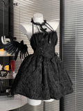 GETADME Dark Gothic Lolita Dress Women Cross Halloween Party Mini Sexy Swing A-line Punk Off Shoulder Emo Grunge Ruched Summer Vintage
