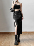 GETADME Black Sexy Split Simple Casual All-Match Hot Street Outing Cool Mature Vitality Personality Trend Basic Women'S Skirt