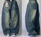 GETADME American Fashion Hip Hop Joker Oversized Jeans Women Street Y2K New Clearance Spot Hot Mopping Wide-leg Pants Unisex Loose Jeans