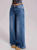 GETADME Women's Coffee Brown Wide Leg Jeans High Waisted Super Stretchy Loose Fit Denim Trousers Streetwear