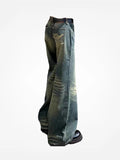 Getadme -Harajuku Fashion Wide Leg Pants Baggy Full Length High Street Streetwear Denim Jeans Print Pockets Straight Women Casual Retro