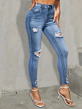 Getadme-Blue Ripped Holes Skinny Jeans, Slim Fit High Stretch Distressed Tight Jeans, Women's Denim Jeans & Clothing