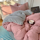 GETADME Cotton Bedding Set 4pcs with Solid Bed Sheet Duvet Cover Pillowcases Single Couple Bedsheet King Queen Double Twin Size