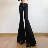 GETADME Women's Black Jeans Flare Pants Y2k Retro Emo 2000s Streetwear Fashion Trousers Harajuku Wide Yoga Pants 90s Aesthetic Clothes