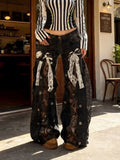 GETADME 2026 Gothic Y2K Style Lace Hollow Out Black Baggy Women's Low Rise Jeans Pants For Woman Clothing Straight Loose Long Trousers
