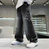 GETADME New Fashion Teenager Boys Denim Wide Leg Pants Child Trousers Spring Autumn Star Splicing Raw Edge Jeans 5-14 Yrs Kids Trousers