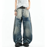 GETADME Men's Hole Design Punk Style Jeans Casual Pants Wide Legs Y2k Sweatpants High Waist Denim Trousers