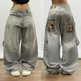 GETADME American Y2K 2025 New Baggy Wide Leg Black Jeans Overszied Women Street Casual Joker Denim Pants Couple Jeans Vintage Streetwear
