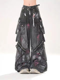 GETADME American 2000s Heavy Industry Y2K Harajuku Gothic Multi-Pocket Washed Black Jeans Men And Women Oversize Hip Hop Wide Leg Pants