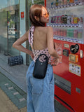 GETADME Weird Puss Polka Dot Print Vest Women Y2K Lace-Up Backless Halter v-Neck Skinny Summer Trend Daily  Street Basic Chic Tank Tops