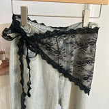 GETADME 2 in 1 Triangle Short Skirt Half Skirt Butt Curtain Skirt Lace Trim Apron Soft Lace Stacked Ins Style Korean Spring Headscarf