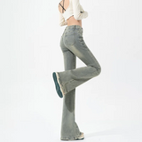 Vintage Blue Flare Jeans Women Summer High Waist Slim Skinny Jeans Denim Trousers Korean Style Street Streetwear Y2K