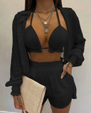 GETADME 보헤미안 여성 3피스 세트 여름 신상품 여성 의류 섹시 3피스 슈트 비치 패션 반바지 슈트 캐주얼 편안함