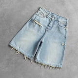 GETADME Deeptown Washed Ripped Short Jeans Women and Man Hole Embroidery Wide Leg American Retro Jorts Baggy Casual Streetwear Summer
