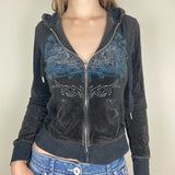 Getadme Y2K Aesthetic Vintage Slim Sweatshirts Embroidery Graphic Pattern Zip Up Hoodies 2000s Retro Grunge Mall Goth Jacket Autumn Coat