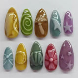 GETADME 24pcs Gradient Black False Nails Cute Cartoon Cat's Eye Forest Elf Girl Press On Nails Glossy Almond Sweet Cool Fake Nail Tips