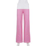 GETADME Striped/Solid Simple Basic Flared Pants Sports Jogging Trousers Patchwork Slim Low Waist Casual Sweatpants For Women
