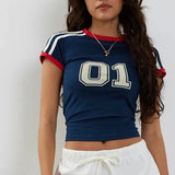 GETADME 2025 Retro Street Aesthetic Baby T-shirt Women Green Brazil Letters Print Crop Tops Casual Slim Short Sleeve Y2k Clothes E-girls