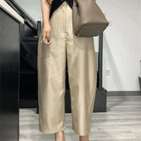 GETADME Limiguyue 봄 기본 루즈 와이드 레그 수트 팬츠 여성 캐주얼 하이웨이스트 바나나 팬츠 하이엔드 샴페인 팬츠 다용도 877P