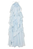 GETADME Chic Halter Pleated Women's Long Dress Flower Sleeveless Backless Cascading Ruffle Robe 2025 Summer Fashion Female Party Dresses