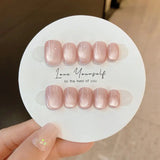 GETADME 10Pcs Pure Color Handmade Short False Nail with Glue Press On Nails Full Cover French Round Head Manicure Wearable Nail Tips Art