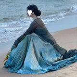 Getadme 고품질 보헤미안 여름 타이 다이 그라데이션 홀리데이 비치 가운 프렌치 섹시 여성용 스파게티 스트랩 슬림 허리 백리스 롱 드레스