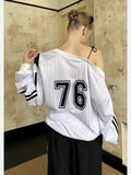 GETADME  Y2k Vintage Women Sweatshirts Sloping Shoulder Letter Printed Long Sleeve American Retro Hoodies Loose Gyaru Streetwear