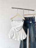 GETADME Ruffle Peplum Tube Cami Top: Waist-Cinching Sleeveless Crop Top Korean Style Chic Summer 2025 Bandeau For Petite Girl