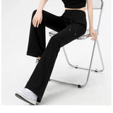 GETADME Fake 2 Pieces Women's Yoga Pants Elastic Boot Cut Lady's Sportswear Chic Shirring Long Trousers High Waist Slim Gym Flare Pant