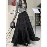 GETADME Elegant Versatile High-waisted Cake Long Dress White Skirt For Women Summer 2025 New Style Big Umbrella Skirt