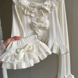 GETADME 카와이 로리타 크롭 니트 가디건, 하트 레이스 오픈워크 스프링 커버업, 일본식 빈티지 스타일 자외선 차단 스웨터 