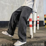 GETADME New Streetwear Loose Jeans Men Korean Style Fashion Loose Straight Wide Leg Pants Men's Brand Clothing Black Light Blue