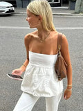 Getadme Sexy Strapless Ruffles Tube Tops Women Casual Off Shoulder Backless Sleeveless Lady Top New Summer Solid Female Streetwear