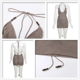 GETADME Townlike Slim Bodycon Knitted Dress Women Halter Mini 2025 Summer Dress Hollow Out V Neck Backless Sexy Party Dresses
