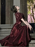 Getadme Vintage French Burgundy Evening Party Dress Women Summer Elegant Romantic Prom Vestidos Korean A-line Graduation Dresses
