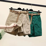 GETADME New 2025 Women's Cotton Shorts High Waist A- Line Skirt with Belt Korean Style Summer Fashion Button Pure Cotton Pants